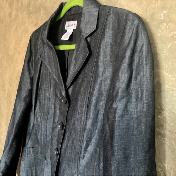David N Silver Grey Linen Blend Blazer Jacket - Picture 3 of 5